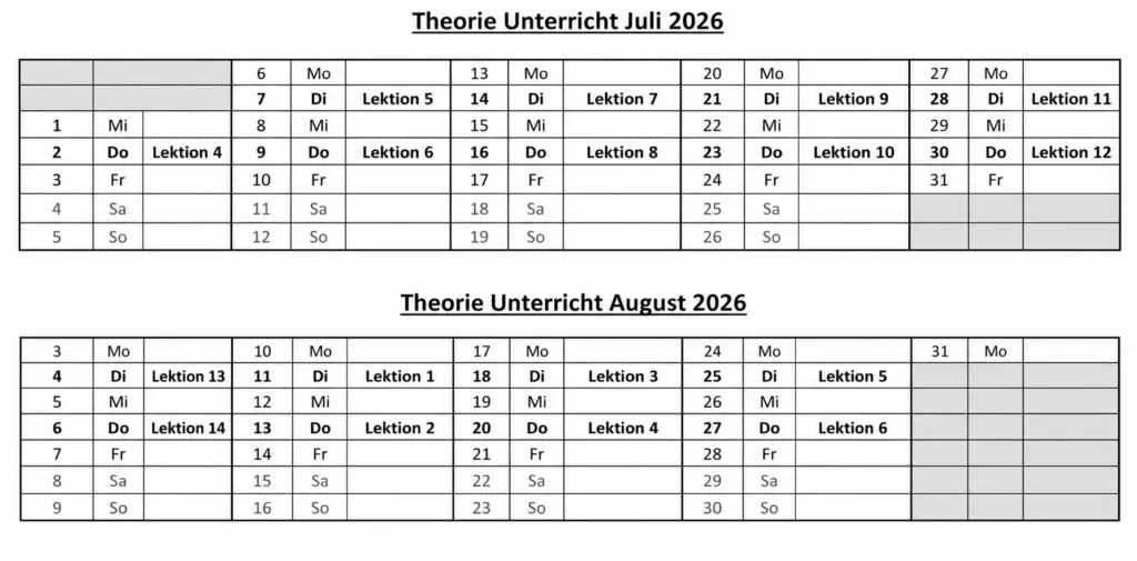 Th. Unterricht Juni bis August